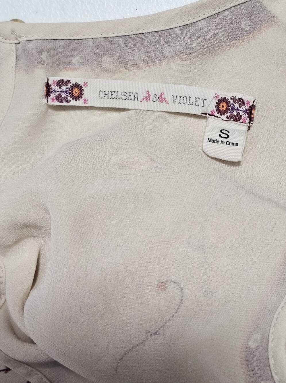 Chelsea & Violet Cream Sleeveless Blouse Tank with Maroon and Orange Accents - Picture 2 of 13